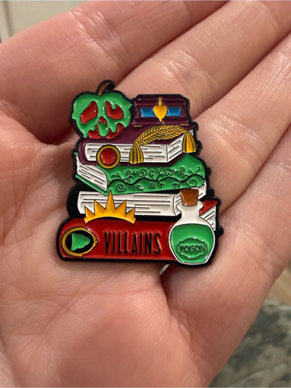 Disney Villains Inspired Enamel Pin - Colorful Book Stack with Poison Bottle